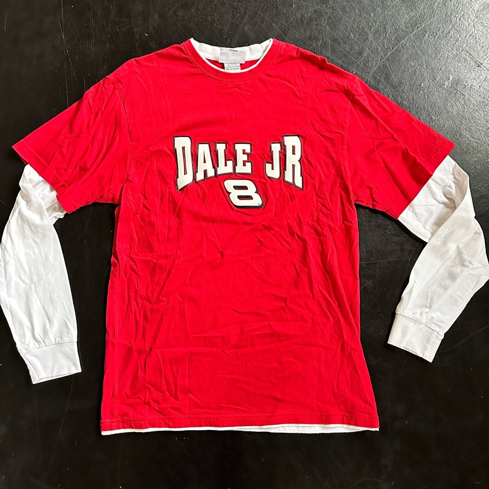 Nascar Dale Jr. 8 T-Shirt Chase Authentics Sz Lg Red/White Long Sleeve